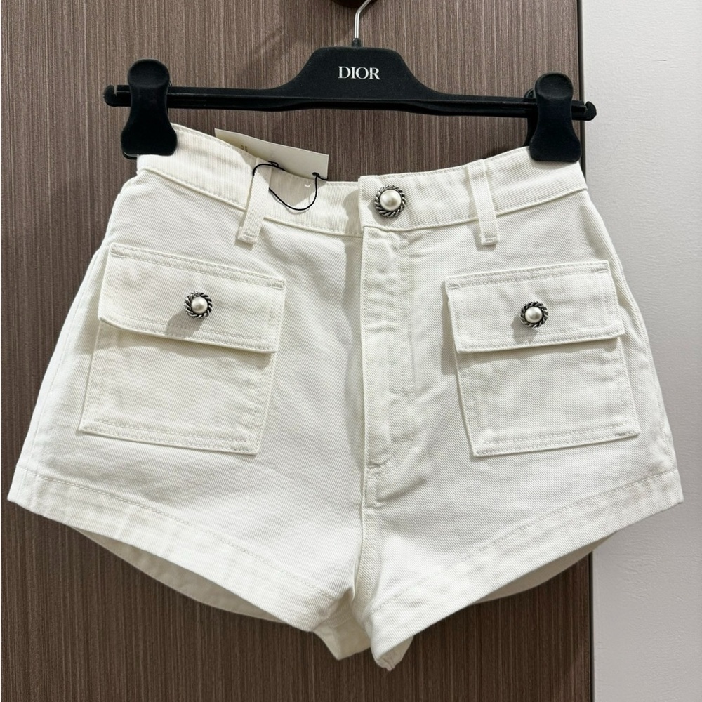 Alessandra Rich White Cotton Pocket Jean Shorts